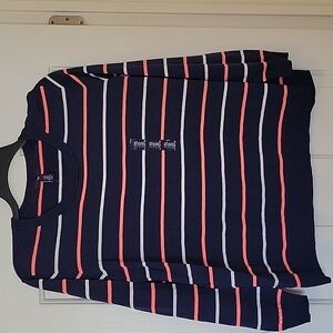 Navy Blue with White and Coral Stripes Sweater